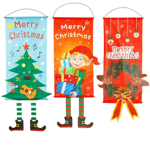 Weihnachts Banner Fahne Stoff Cartoon Weihnachtsmann Schneemann Mit Langen Beinen Feiertag Wand Tür Deko Festlicher Schmuck