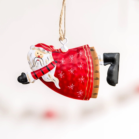 Retro Christmas Hanging Ornaments Metal Iron Hand Painted Angel Santa Claus Pendants For Tree Home Party Decor Vintage