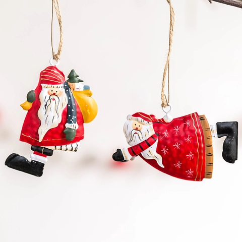 Retro Christmas Hanging Ornaments Metal Iron Hand Painted Angel Santa Claus Pendants For Tree Home Party Decor Vintage