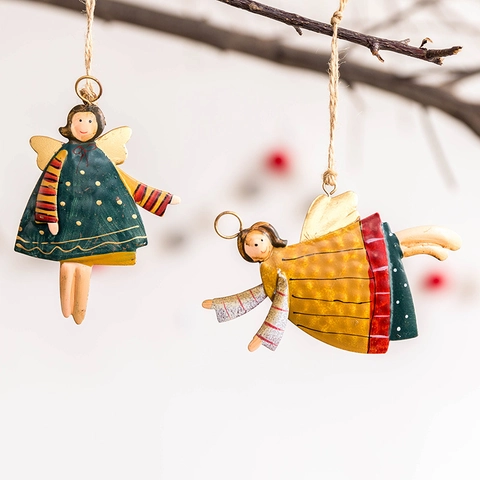 Ornamenti Appesi Angelo Di Natale Metallo Ferro Dipinto A Mano Retro Rustico Decorazione Albero Di Vacanze
