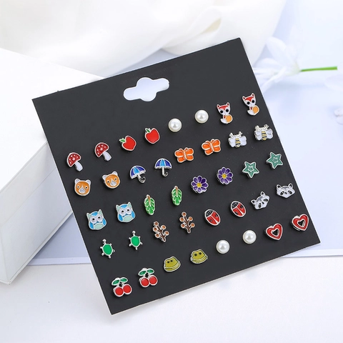 Colorful Alloy Enamel Animal Fruit Flower Stud Earrings Tiny Cute Jewelry For Women Kids Steel Earring Post