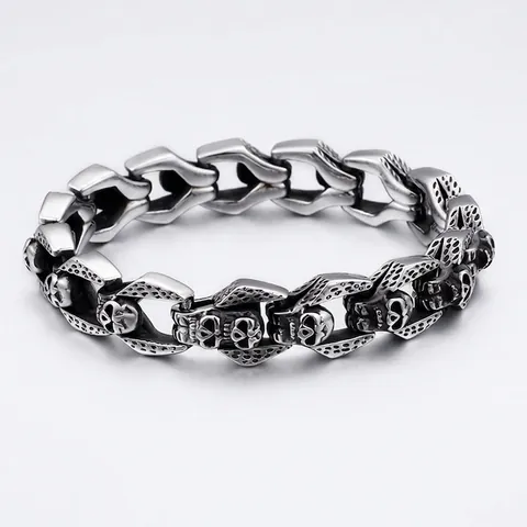 Bracciale A Maglie Con Testa Di Teschio In Acciaio Inossidabile 316L Punk Gothic Biker Gioielli Vintage Style Per Uomo