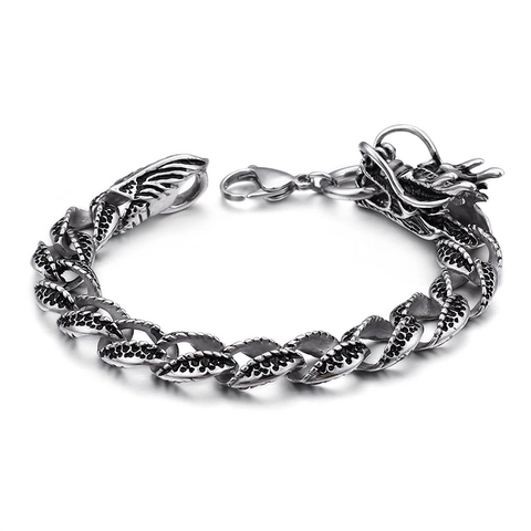 Drachenkopf Armband 316L Edelstahl Vintage Antik Silberfarben Drachenschuppen Kette Schmuck Für Herren Retro Punk Stil