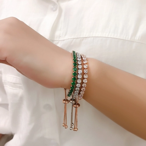 Bracciale Tennis Regolabile Da Donna In Rame Placcato Oro 18K Con Pietre In Zirconia Rotonde Gioielli Di Moda Regalo