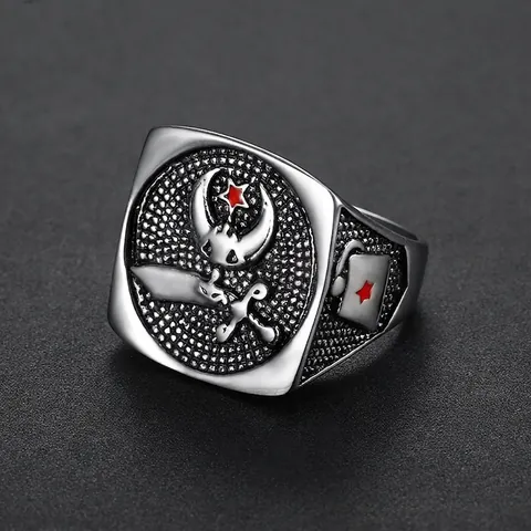 Vintage Signet Ring Stainless Steel Star Moon Scimitar Engraved Retro Punk Mystic Fashion Jewelry For Men