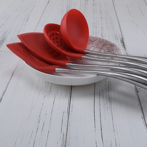 Silicone Kitchen Utensils With 304 Stainless Steel Hollow Handle Heat Resistant Non Stick Cooking Spatula Soup Spoon Colander