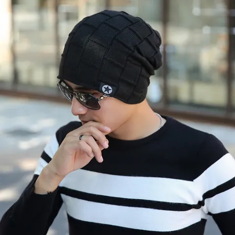 Heren Winter Gebreide Muts Fleece Gevoerd Warm Beanie Rasterpatroon Hip Hop Streetwear Slouchy Zacht Thermisch Hoed
