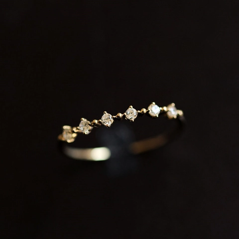 Anello In Argento Sterling 925 Placcato Oro 14K Sottile Impilabile Zirconia Gioielli Minimalisti Per Donne