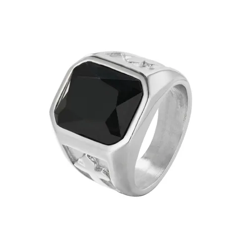 Anello Sigillo Uomo Acciaio Inossidabile Pietra Rettangolare Rilievo Croce Retro Punk Gotico Gioiello Religioso