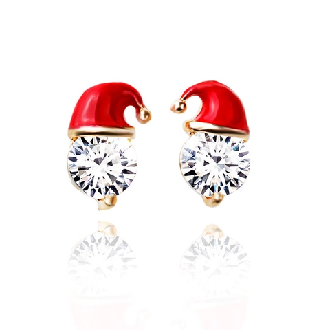 Santa Hat Christmas Stud Earrings Alloy Enamel Round Clear Cubic Zirconia Festive Holiday Party Jewelry For Women
