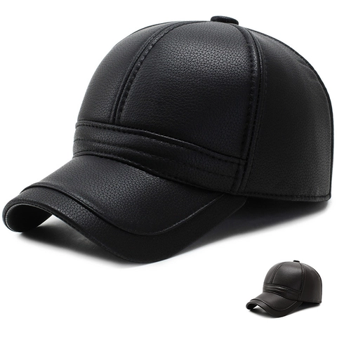 Gorra De Béisbol De Cuero PU Para Hombre Invierno Cálido Protección Para Oídos Textura Lichi Exterior Ajustable