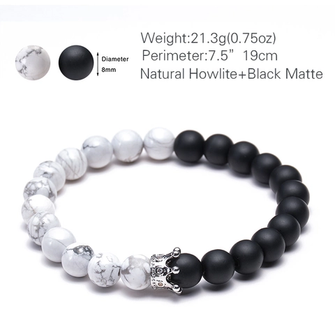 Kralen Armband Natuursteen Met Koperen Micro Geplaveide Zirkoon Kroon Hanger Unisex Mode Minimalistische Sieraden