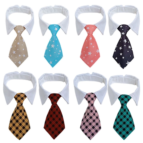 Pet Necktie Collar Formal White Shirt Lapel Adjustable Striped Plaid Stars Pattern Dog Cat Gentleman Wedding Accessories
