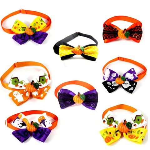 Papillon Di Halloween Per Animali Domestici Collare Regolabile In Nastro Con Zucca In Resina Per Piccoli Cani Gatti