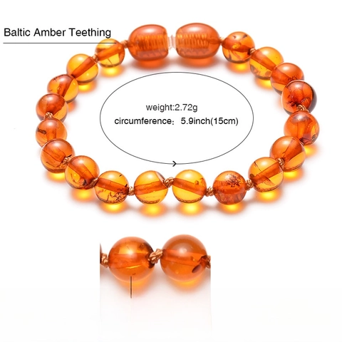 Natural Baltic Amber Bracelet Round Bead Teething Relief With Screw Safety Clasp For Baby Infants Toddlers
