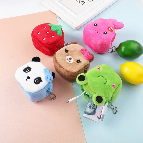 Cute Cartoon Animal Plush Coin Purse Mini Wallet Keychain Pouch Earphone Storage Bag For Girls Kids Small Gift
