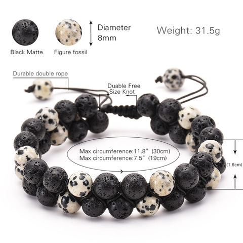 Double Layer Beaded Bracelet Lava Stone Dalmatian Jasper Natural Stone Adjustable Hand Woven Wrap Jewelry For Men Women