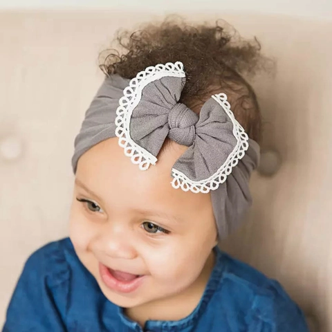 Super Soft Nylon Baby Headband With Large Lace Bow Sweet Solid Color Elastic Hair Band For Infants Toddlers Kids Hair Accessories