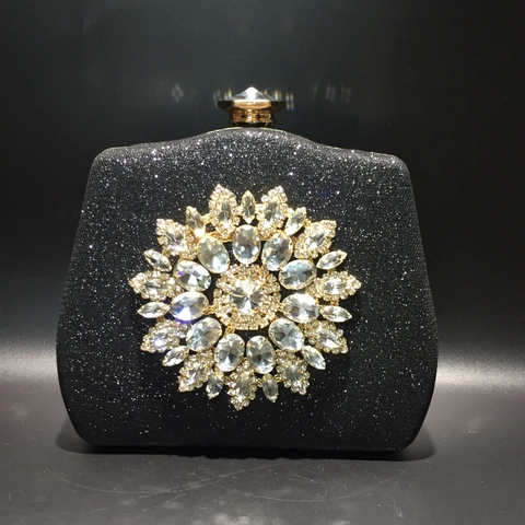 Luxuriöse Sonnenblume Strass Abendtasche Glitzer Kunstleder Party Clutch Mit Abnehmbarer Kette