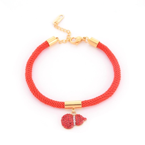 Red String Bracelet Stainless Steel Gourd Hulu Pendant Red Rhinestones Fortune Coin Luck Braided Rope Adjustable For Women
