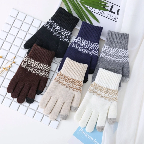 Guantes de Punto Cálidos de Invierno para Pantalla Táctil para Mujer Hombre Patrón Nórdico Forro de Felpa Térmica para Clima Frío