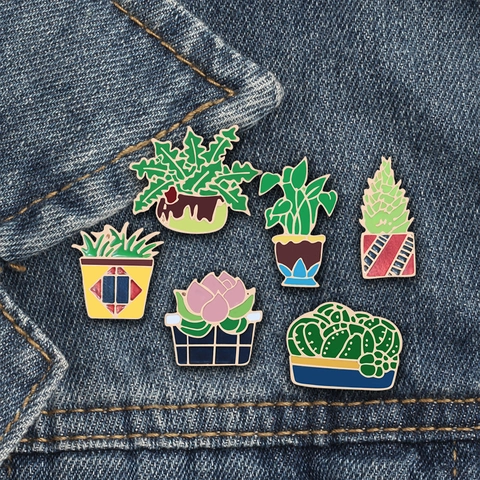 Harajuku Style Potted Plant Enamel Pin Brooch Alloy Cactus Succulent Badge For Clothing Hat Decoration Women Jewelry Gift