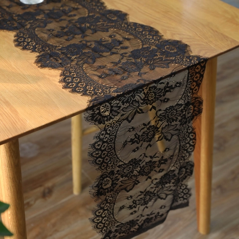 Elegant Lace Table Runner Floral Embroidered Eyelash Edge Transparent Vintage Style For Wedding Christmas Party Home Decor