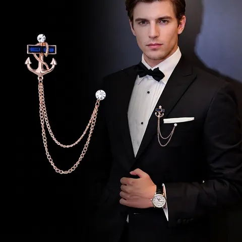 Anker Brosche Mit Kristall Strass Doppel Quaste Kette Anzug Pins Navy Stil Für Herren Damen Legierung