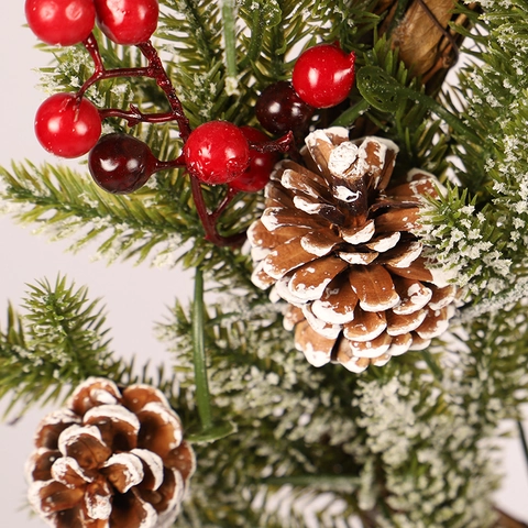 Christmas Wreath PE Pine Needles Pine Cones Red Berries Artificial Snow Flocking Door Hanging Holiday Decor Ornament