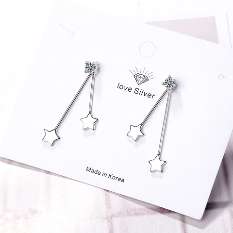 Women Star Tassel Drop Earrings Silver Plated Copper Rhinestone Long Dangle Earrings Korean Style Fashion Jewelry Gift