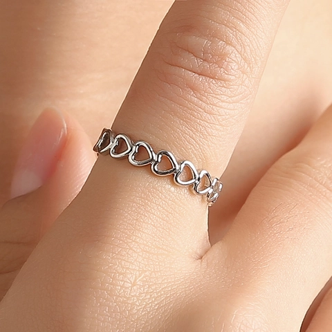 Anillo Abierto Ajustable Corazón Hueco Cobre Joyería Minimalista Dulce Regalo Para Mujeres Niñas Elegante