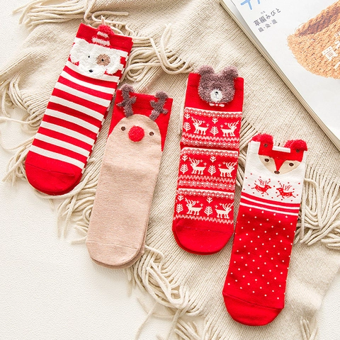Calcetines De Navidad Punto Algodón Cálido Invierno Fiesta Festivo Lindo 3D Dibujos Animados Animal Decoración Unisex Media Pantorrilla Regalo