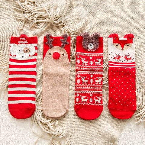 Calcetines De Navidad Punto Algodón Cálido Invierno Fiesta Festivo Lindo 3D Dibujos Animados Animal Decoración Unisex Media Pantorrilla Regalo