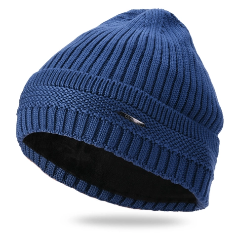 Berretto Invernale Beanie Da Uomo Risvolto Maglia A Coste Spesso Foderato In Pile Caldo Outdoor Con Targhetta In Metallo