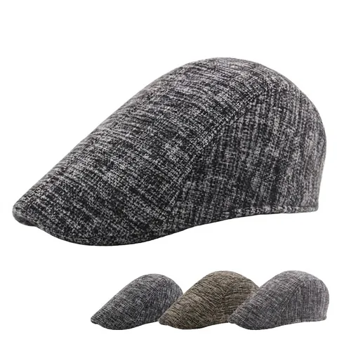 Vintage British Style Flat Cap Newsboy Beret Hat Wool Blend Herringbone Pattern Warm Winter Outdoor For Men Women