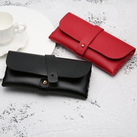 Tragbares Sonnenbrillenetui Aus Weichem PU Leder Mit Druckknopfverschluss Und Modischem Design Minimalistische Brillen Tasche