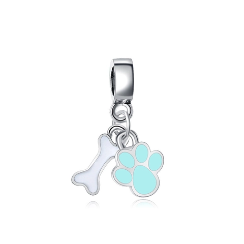 Dijes de Aleación con Huella de Pata de Mascota y Hueso de Esmalte por Goteo para Creación de Joyería DIY Pulsera Collar Mamá Perro Zirconia Rosa