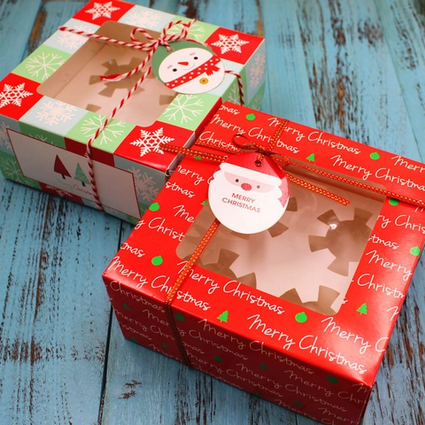 Christmas Cupcake Boxes Cardboard Window Packaging For Cookies Candy Gift Holiday Party Red Green Plaid Patterns