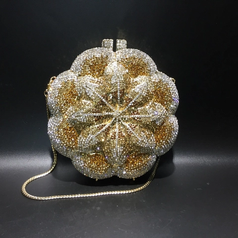 Sac De Soirée En Forme De Fleur Luxe Strass Cristal Métal Creux Pour Femmes Mariage Fête Bal Avec Boîte Cadeau