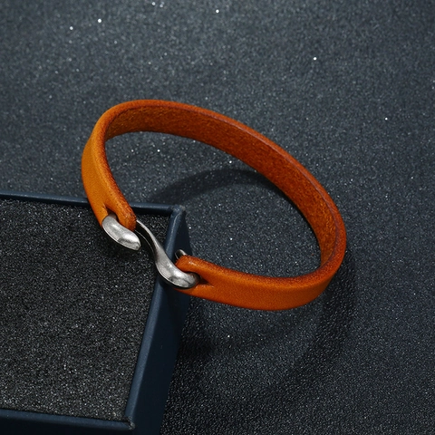 Bracciale Da Uomo In Pelle Con Chiusura A Gancio In S In Lega Retro Semplice Stile Punk Rock Gioielli In Pelle