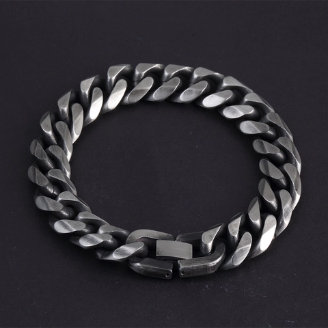 Bracciale A Catena Cubana Vintage Acciaio Inossidabile Texture Opaca Spazzolata Hip Hop Minimalista Gioielli Uomo
