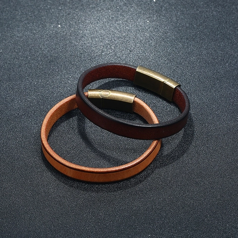 Bracciale Da Uomo In Vera Pelle Di Vacchetta Con Chiusura Magnetica In Acciaio Inossidabile Gioielli Di Moda Retro