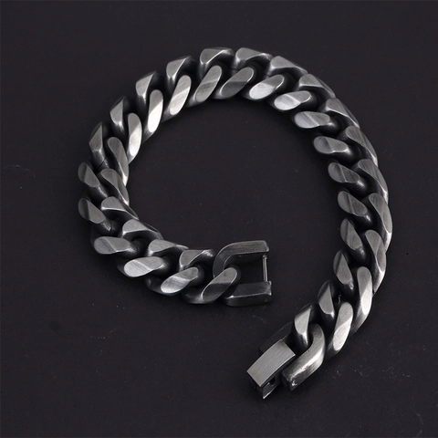 Bracciale A Catena Cubana Vintage Acciaio Inossidabile Texture Opaca Spazzolata Hip Hop Minimalista Gioielli Uomo