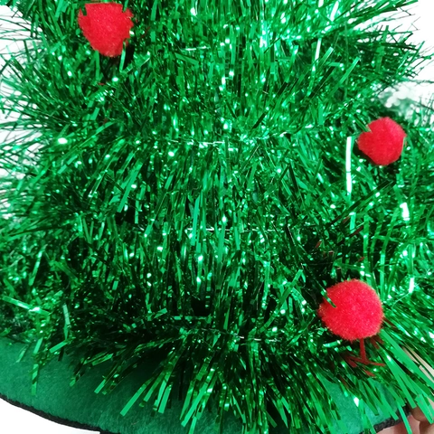 Bonnet Créatif en Forme de Sapin de Noël Avec Guirlande Cime d'Étoile Pompon Tissu non Tissé Lumineux Accessoire de Déguisement pour Fête de Noël
