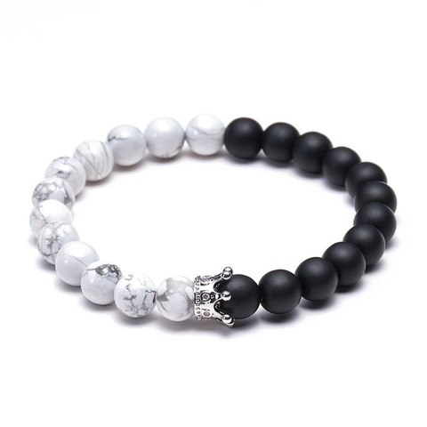 Kralen Armband Natuursteen Met Koperen Micro Geplaveide Zirkoon Kroon Hanger Unisex Mode Minimalistische Sieraden