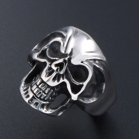 Retro Skull Head Ring Stainless Steel Punk Gothic Style For Men Halloween Party Vintage Jewelry