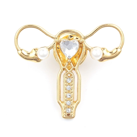 Uterus Shape Brooch Alloy Rhinestone Artificial Pearl Medical Anatomy Creative Jewelry Gift Women