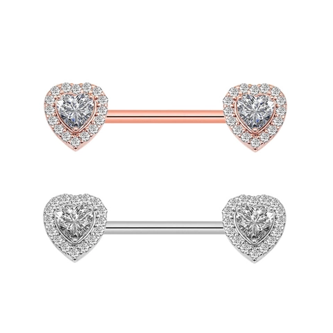 Stainless Steel Nipple Ring Rhinestone Body Piercing Jewelry Heart Round Barbell Nipple Bars For Women Men Jewelry