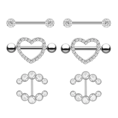 Stainless Steel Nipple Ring Rhinestone Body Piercing Jewelry Heart Round Barbell Nipple Bars For Women Men Jewelry