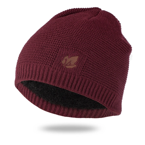 Men Knitted Beanie And Neck Warmer Fleece Lined Winter Warm Hat Maple Leaf Patch Outdoor Thermal